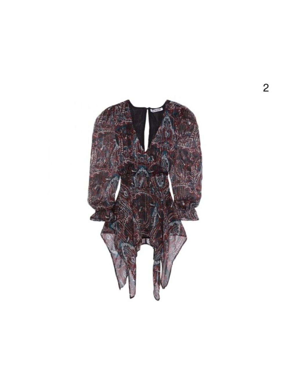 Walter Baker Warron Top M Sheer Paisley Handkerchief Hem Long Sleeve Keyhole